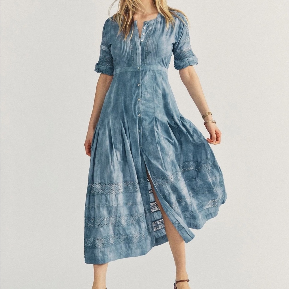 NWT LoveShackFancy Edie Midi Dress | Size XS | Hand-Dyed Washed Denim